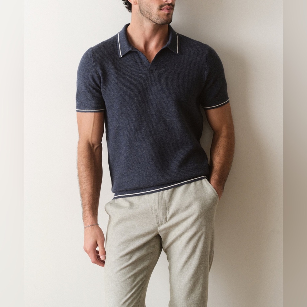 NWT Marine Layer Liam Sweater Polo in Dark Indigo - Picture 3 of 11